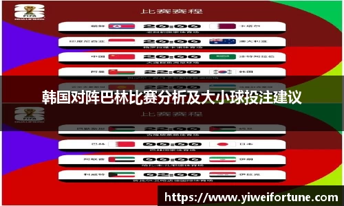 韩国对阵巴林比赛分析及大小球投注建议